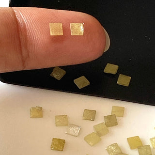 10 Pieces Natural Yellow 3mm Square Shaped Laser Cut Diamond Slice, Yellow Raw Rough Flat Diamond Slice, DDS709/5