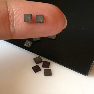 10 Pieces Natural Black 3mm Square Shaped Laser Cut Diamond Slice, Black Raw Rough Flat Diamond Slice, DDS709/6