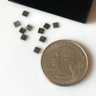 10 Pieces Natural Black 3mm Square Shaped Laser Cut Diamond Slice, Black Raw Rough Flat Diamond Slice, DDS709/6