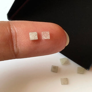 10 Pieces Natural White 3mm Square Shaped Laser Cut Diamond Slice, White Raw Rough Flat Diamond Slice, DDS709/7