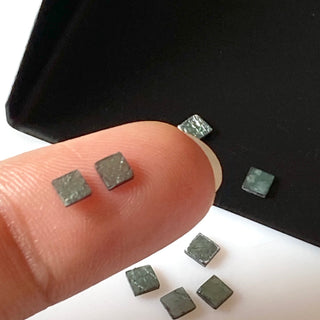 10 Pieces Natural Blue 3mm Square Shaped Laser Cut Diamond Slice, Irradiated Blue Raw Rough Flat Diamond Slice, DDS709/8