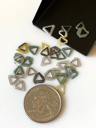 10 Pieces Multi Color 5mm To 8mm Hollow Triangle Cut Triangle Natural Raw Rough Diamond Slice, DDS709/12