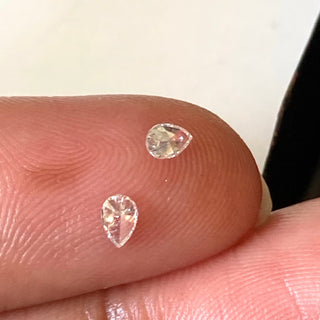 2 Pieces Tiny 3x2mm Clear White GH Color SI1 Quality Full Cut Pear Diamond, Clear White Natural Melee Pear Double Cut Accent Diamond, DDS717