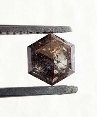1.77CTW/7.1mm Clear Black/Grey Fancy Hexagon Shield Shape Salt And Pepper Rose Cut Diamond Loose, Faceted Rose Cut Loose Diamond, DDS713/6