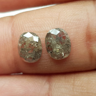 2 Pieces 9mm/2.93CTW Matched Pair Clear Grey/Black Oval Shaped Salt and Pepper Faceted Rose Cut Diamond Loose, DDS715/4