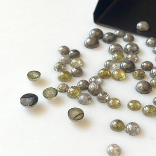 5 Pieces 3mm to 5mm Round Smooth Polished Diamond Cabochon, Grey/Yellow Smooth Flat Back Diamond For Jewelry, DDS729/4