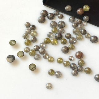 5 Pieces 3mm to 5mm Round Smooth Polished Diamond Cabochon, Grey/Yellow Smooth Flat Back Diamond For Jewelry, DDS729/4