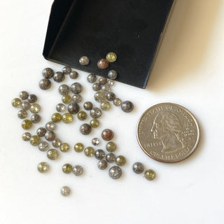 5 Pieces 3mm to 5mm Round Smooth Polished Diamond Cabochon, Grey/Yellow Smooth Flat Back Diamond For Jewelry, DDS729/4