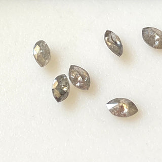 6 Pieces Tiny 3x1.5mm Salt And Pepper Marquise Shaped Rose Cut Loose Diamond, Natural Grey Marquise Accent Diamond For Jewelry, DDS729/9