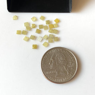 10 Pieces Natural Yellow 3mm Square Shaped Laser Cut Diamond Slice, Yellow Raw Rough Flat Diamond Slice, DDS709/5