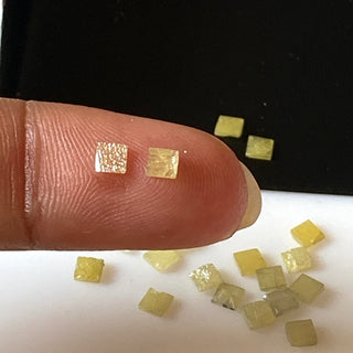 10 Pieces Natural Yellow 3mm Square Shaped Laser Cut Diamond Slice, Yellow Raw Rough Flat Diamond Slice, DDS709/5