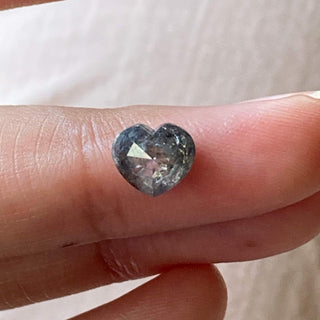 0.90CTW/6.9mm Natural Clear Grey/Black Salt And Pepper Heart Shaped Rose Cut Double Cut Faceted Diamond Loose For Ring, DDS721/3