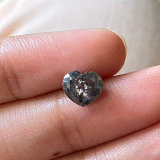 0.90CTW/6.9mm Natural Clear Grey/Black Salt And Pepper Heart Shaped Rose Cut Double Cut Faceted Diamond Loose For Ring, DDS721/3