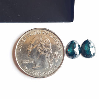2.66CTW/9.4mm Matched Pair Clear Blue Pear Shape Faceted Rose Cut Diamond Loose, Natural Blue Diamond Flat Back Cabochon, DDS726/10