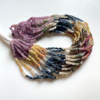 Natural 3mm To 3.5mm/3.5mm To 4mm Yellow Pink Blue Purple Multi Sapphire Faceted Rondelle Beads 17 Inches approx. Strand, GDS1462