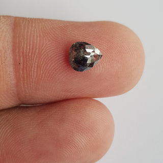 1 Piece 0.96CTW/6.8mm Clear Black Pear Shaped Salt And Pepper Faceted Rose Cut Diamond Loose Cabochon, DDS730/2