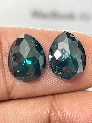 2.66CTW/9.4mm Matched Pair Clear Blue Pear Shape Faceted Rose Cut Diamond Loose, Natural Blue Diamond Flat Back Cabochon, DDS726/10