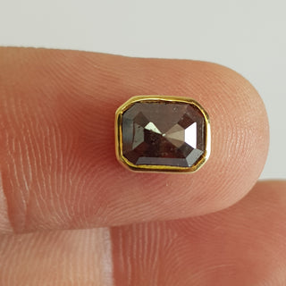 1.5CTW/9mm Clear Brown Emerald Cut Rose Cut Diamond Bezel Collet Ready To use For Ring Pendant 925 Silver/14K Gold Diamond Collet DDS509/22