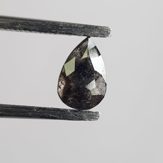 0.59CTW/6.8mm Clear Black Pear Shaped Salt And Pepper Rose Cut Diamond Loose, Faceted Rose Cut Loose Diamond Cabochon For Ring, DDS734/2