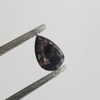 0.59CTW/6.8mm Clear Black Pear Shaped Salt And Pepper Rose Cut Diamond Loose, Faceted Rose Cut Loose Diamond Cabochon For Ring, DDS734/2