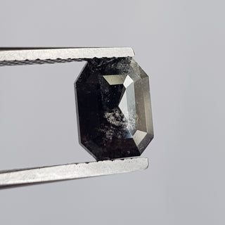 8.2mm/1.54CTW Clear Black Emerald cut Salt And Pepper Rose Cut Natural Diamond Loose Faceted Cabochon For Ring, DDS735/4