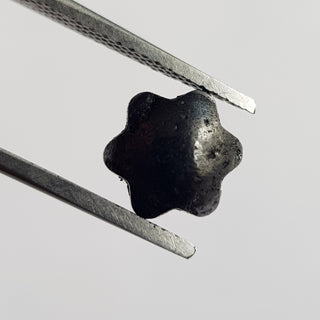 8.8mm/2.53CTW Natural Black Flower Shaped Rose Cut Natural Diamond Loose, Faceted Rose Cut Diamond In Matte Raw Form, DDS738/5