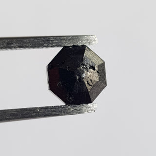 6.3mm/0.48CTW Natural Black Hexagon Shaped Faceted Rose Cut Loose Diamond, Faceted Rose Cut Diamond In Raw Matte Form For Ring, DDS738/14
