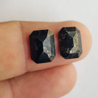 1 Piece 11.6mm/2.95CTW Matched Pair Black Emerald Cut Rose cut Diamond loose, Faceted Rose Cut Diamond In Matte Raw Form, DDS738/16