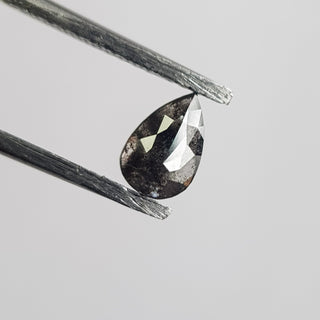 0.59CTW/6.8mm Clear Black Pear Shaped Salt And Pepper Rose Cut Diamond Loose, Faceted Rose Cut Loose Diamond Cabochon For Ring, DDS734/2