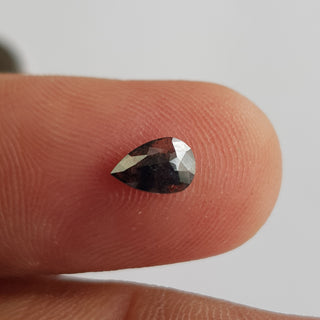 0.59CTW/6.8mm Clear Black Pear Shaped Salt And Pepper Rose Cut Diamond Loose, Faceted Rose Cut Loose Diamond Cabochon For Ring, DDS734/2