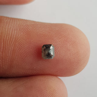 4.2mm/0.39CTW Clear Black/Grey Emerald Cut Salt And Pepper Rose Cut Loose Diamond, Faceted Flat Back Double Cut Diamond Cabochon, DDS734/3