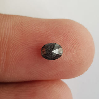 5.6mm/0.47CTW Clear Black Oval Shaped Salt And Pepper Rose Cut Natural Diamond Loose, Faceted Flat Back Diamond Cabochon For Ring, DDS734/31