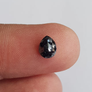 1.21CTW/7.4mm Clear Black Pear Shaped Salt And Pepper Rose Cut Diamond Loose, Faceted Rose Cut Loose Diamond Cabochon For Ring,DDS735/3