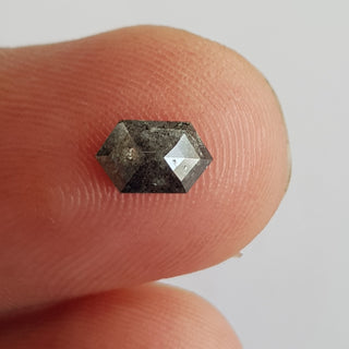 7.4mm/0.78CTW Clear Grey/Black Shield Shape Long Hexagon Salt And Pepper Faceted Rose Cut Diamond Loose, DDS735/30