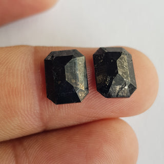 1 Piece 11.6mm/2.95CTW Matched Pair Black Emerald Cut Rose cut Diamond loose, Faceted Rose Cut Diamond In Matte Raw Form, DDS738/16