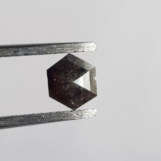 0.85CTW/6mm Clear Grey Black Hexagon Shield Shaped Salt And Pepper Rose Cut Diamond Loose Cabochon, Faceted Rose Cut Diamond, DDS588/18