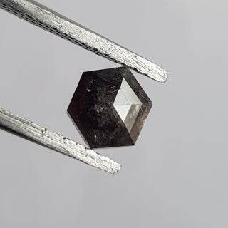 0.85CTW/6mm Clear Grey Black Hexagon Shield Shaped Salt And Pepper Rose Cut Diamond Loose Cabochon, Faceted Rose Cut Diamond, DDS588/18