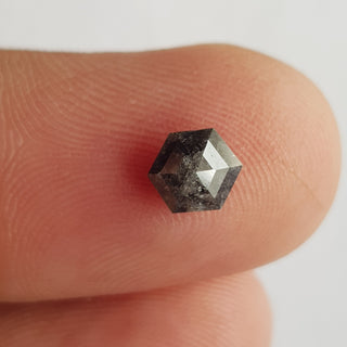 0.85CTW/6mm Clear Grey Black Hexagon Shield Shaped Salt And Pepper Rose Cut Diamond Loose Cabochon, Faceted Rose Cut Diamond, DDS588/18