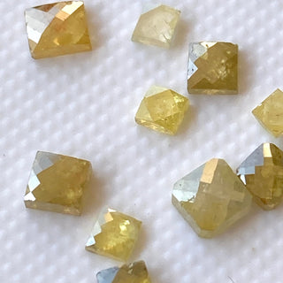 Set Of 7 Pieces 2mm To 3.5mm Yellow Square Cushion Shape Flat Back Rose Cut Diamond Slice Loose, Yellow Faceted Diamond Cabochon, DDS511/17