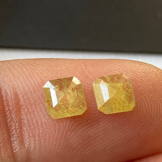 2 Pieces 0.60CTW/4.4mm Matched Pairs Clear Yellow Asscher Cut Rose Cut Diamond Loose Slice Faceted Cabochons, DDS511/5