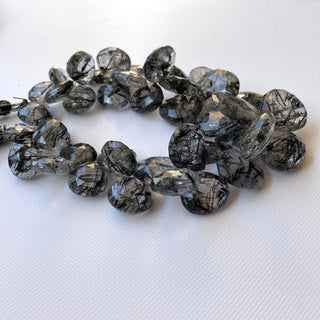 Natural Black Rutilated Quartz Black Rutile Quartz Faceted Heart Briolette Beads, 10mm To 17mm Rutile Quartz 8 Inches, GDS28