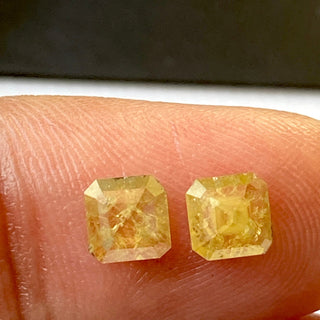 2 Pieces 0.60CTW/4.4mm Matched Pairs Clear Yellow Asscher Cut Rose Cut Diamond Loose Slice Faceted Cabochons, DDS511/5