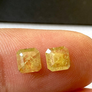 2 Pieces 0.60CTW/4.4mm Matched Pairs Clear Yellow Asscher Cut Rose Cut Diamond Loose Slice Faceted Cabochons, DDS511/5