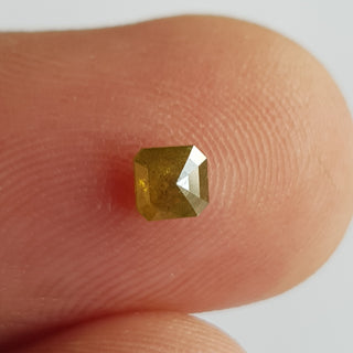 OOAK 0.31CTW/3.7mm Green Yellow Asscher Emerald Cut Rose Cut Loose Diamond, Faceted Flat Back Diamond Cabochon, DDS673/48