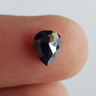 1.66CTW/8.1mm Rare Natural Black Pear Shaped Rose Cut Diamond Loose, Faceted Rose Cut Loose Earth Mined Diamond Cabochon For Ring,DDS743/1