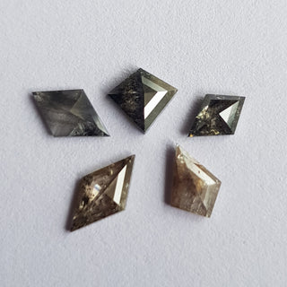 Set Of 5 Pieces 5.5mm to 7.8mm Clear Black Salt And Pepper Kite Shield Shape Faceted Rose Cut Diamond, Rose Cut Diamond For Ring, DDS749/39