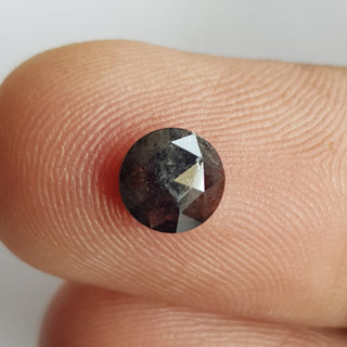 1.01CTW/6.4mm Clear Black Salt And Pepper Round Shaped Rose Cut Faceted Diamond Loose Cabochon For Ring, DDS746/2