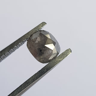 1.10CTW/6mm Clear Grey Salt And Pepper Cushion Shaped Faceted Rose Cut Diamond Loose Cabochon, Rose Cut Loose Diamond For Ring, DDS750/10