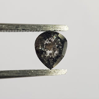 0.92CTW/6.5mm Clear Black Salt And Pepper Pear Shaped Rose Cut Diamond Loose Cabochon, Faceted Rose Cut Loose Diamond For Ring,DDS750/1