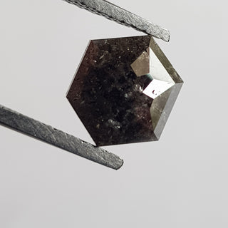 1.98CTW/8.9mm Black Salt And Pepper Hexagon Shield Shaped Rose Cut Cabochon Loose Diamond, Faceted Rose Cut Diamond For Ring, DDS749/3